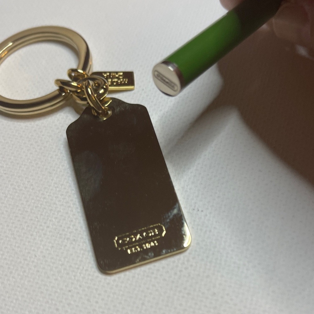 Coach Green and Gold Tag Keychain and Green Coach Pen - Picture 4 of 4